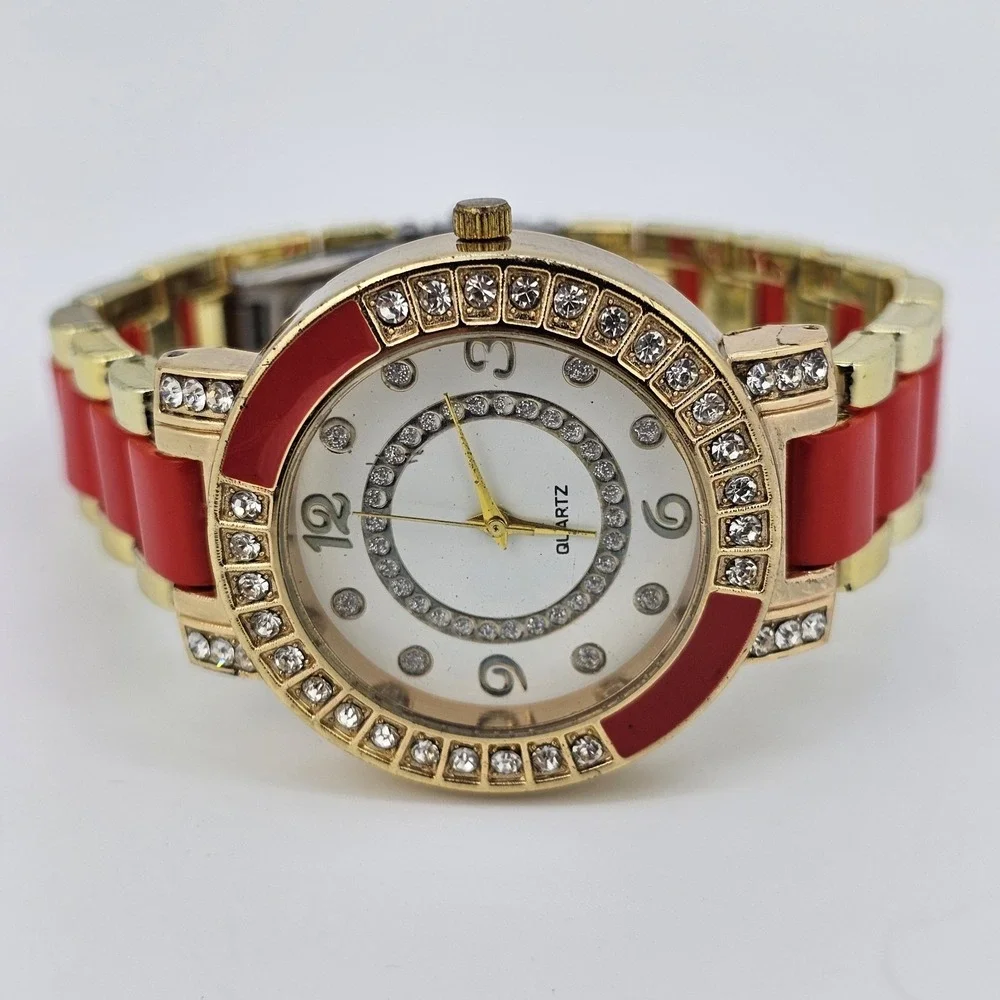 40MM Women's Watch White Dial Crystal Bezel Red Gold‎ Band 7.5